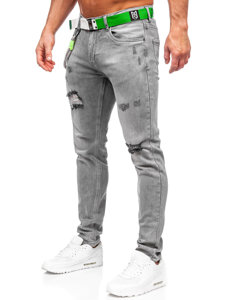 Blugi grafit  slim fit cu curea Bolf KX937