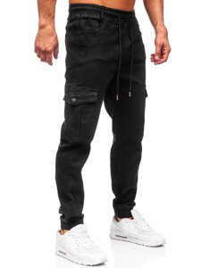 Blugi joggers cargo negri Bolf 8126