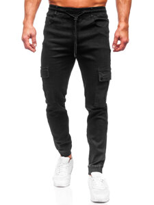 Blugi joggers cargo negri Bolf 8127