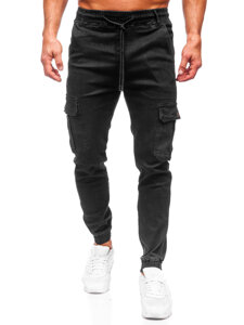 Blugi joggers cargo negri Bolf 8128