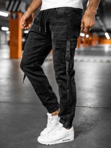 Blugi joggers cargo negri Bolf HY8871