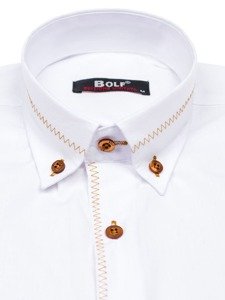 Cămașă elegantă bărbați albă Bolf 6964