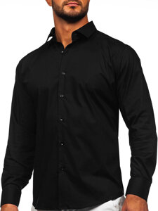 Cămașă elegantă din bumbaca cu mâneca lungă slim fit negru Bolf TSM14