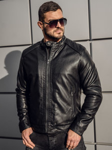 Geacă de piele biker izolata termic neagra Bolf 92532