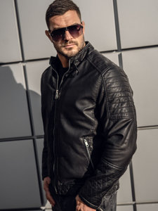 Geacă de piele biker izolata termic neagra Bolf 92535