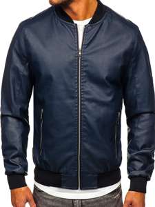 Geacă de piele bomber bleumarin Bolf 1147