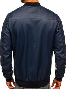 Geacă de piele bomber bleumarin Bolf 1147