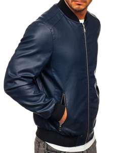 Geacă de piele bomber bleumarin Bolf 1147