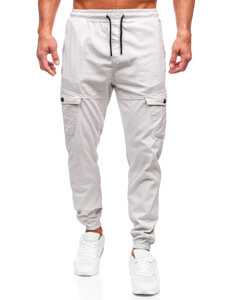 Joggeri din material bej Pantaloni cargo bărbați Bolf 384