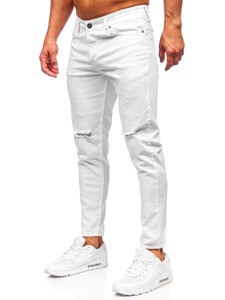 Pantaloni albi de blugi slim fit pentru bărbați Bolf 5873