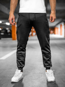 Pantaloni cargo negri pentru bărbați, pantaloni de jogging, pantaloni de trening de la Bolf HR209