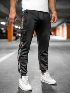 Pantaloni cargo negri pentru bărbați, pantaloni de jogging, pantaloni de trening de la Bolf HR209