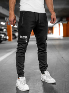 Pantaloni cargo negri pentru bărbați, pantaloni de jogging, pantaloni de trening de la Bolf HW2176