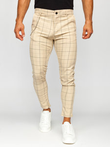 Pantaloni chinos în carouri bej Bolf  0060