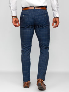 Pantaloni chinos în carouri bleumarin Bolf 0035