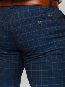 Pantaloni chinos în carouri bleumarin Bolf 0035