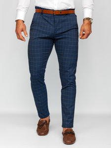 Pantaloni chinos în carouri bleumarin Bolf 0035