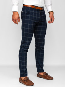 Pantaloni chinos în carouri bleumarin Bolf 0036