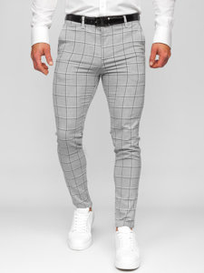 Pantaloni chinos în carouri gri Bolf 0044