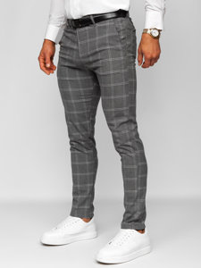 Pantaloni chinos în carouri gri-antracit Bolf 0036