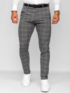 Pantaloni chinos în carouri gri-antracit Bolf 0036