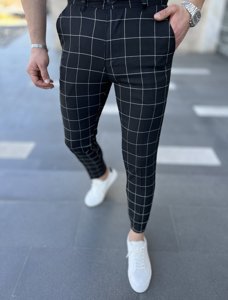 Pantaloni chinos în carouri negri Bolf 0040