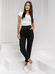 Pantaloni de damă cu nervuri din material negru de la Bolf W7856