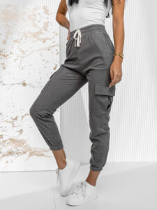 Pantaloni de jogging cargo de damă cu nervuri gri de la Bolf W7860