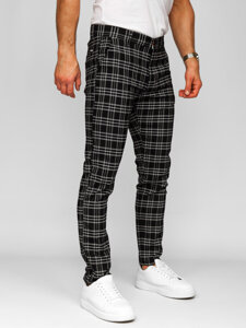 Pantaloni de jogging din material negru în carouri pentru bărbați de la Bolf 184166