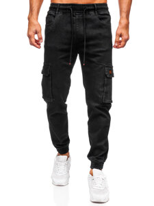 Pantaloni de jogging negri pentru bărbați, pantaloni cargo Bolf 8165