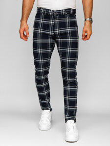 Pantaloni de jogging pentru bărbați din țesătură cu carouri bleumarin de la Bolf 184144