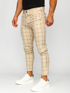 Pantaloni în carouri chinos bej Bolf 0037