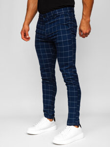 Pantaloni în carouri chinos bleumarin Bolf 0040