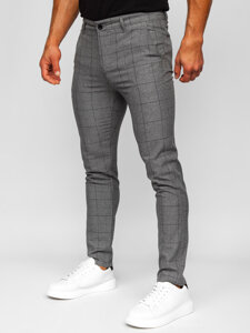 Pantaloni în carouri chinos grafit-negri Bolf 0032