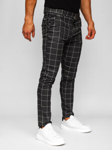 Pantaloni în carouri chinos gri-antracit Bolf 0050