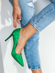 Pantofi cu toc înalt din satin verde dame Bolf M557