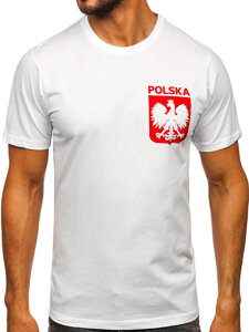 Tricou bărbătesc din bumbac alb cu imprimeu Polonia 5064