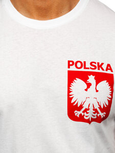 Tricou bărbătesc din bumbac alb cu imprimeu Polonia 5064