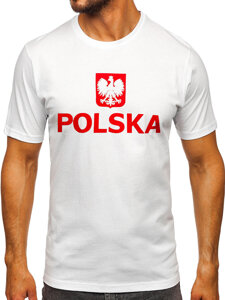 Tricou bărbătesc din bumbac alb cu imprimeu Polonia 5065