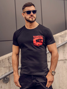 Tricou cu imprimeu negru-roșu army Bolf 8T85A