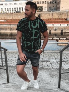 Tricou din bumbac cu imprimeu negru Bolf  KS1972