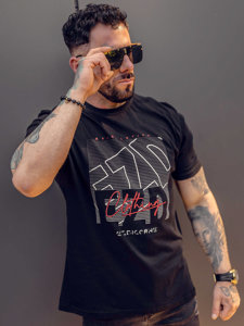 Tricou din bumbac negru și imprimeu Bolf  14748A