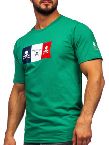 Tricou din bumbac verde cu imprimeu Bolf 14784