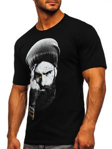 Tricou negru cu imprimeu bărbați Bolf 142175