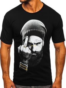 Tricou negru cu imprimeu bărbați Bolf 142175