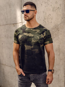 Tricou pentru bărbați kaki cu imprimeu de camuflaj Bolf S808A1