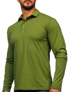 Tricou polo cu mânecă lungă din bumbac verde pentru bărbați Bonley 5119