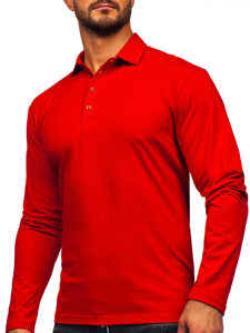 Tricou polo roșu din bumbac cu mânecă lungă pentru bărbați Bonley 5119