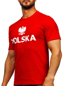 Tricou roșu pentru bărbați din bumbac cu imprimeu Poland 5065