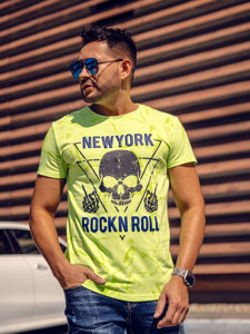 Tricou verde-neon cu imprimeu Bolf Y70030A